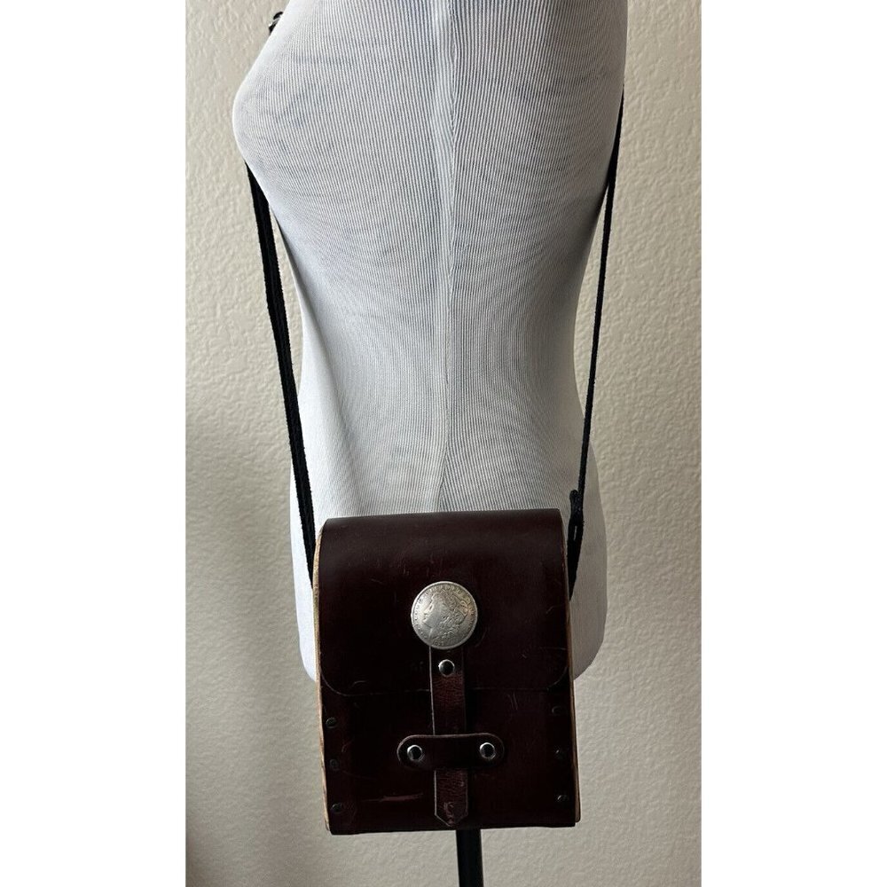 Quiet Leather Works Crossbody Handbag Brown Leather Wood Sides Made in USA Rare - Picture 9 of 13